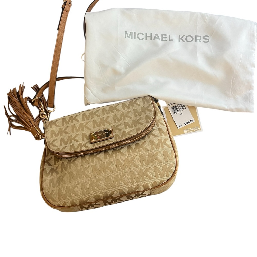 Michael Kors Beige and Brown Logo Crossbody Bag